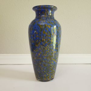 Vintage Eastern Art Glass Vase Spatter Design Multicolor 10" Statement Piece